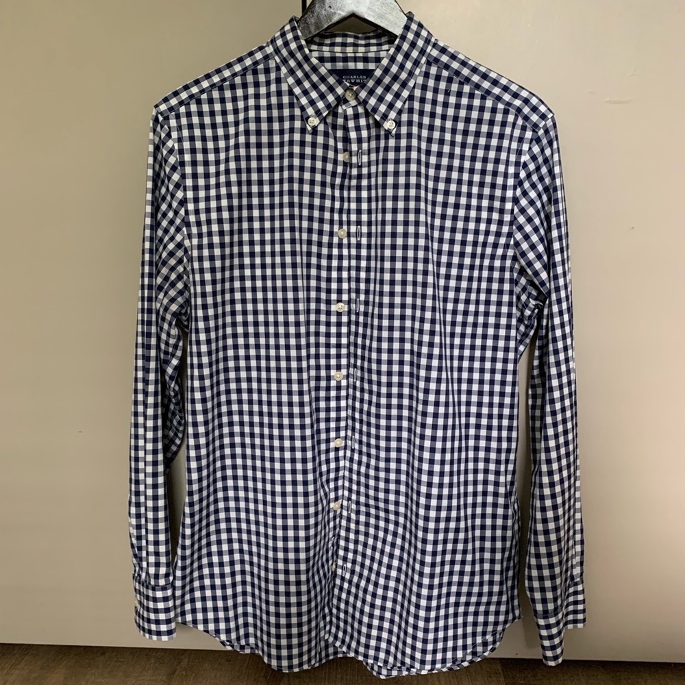 Charles Tyrwhitt Navy Gingham Button Down Shirt - Extra Slim Fit Medium